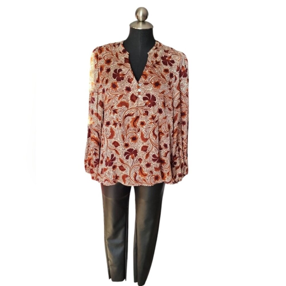 Floral Print Puff Sleeve  Satin Blouse  sz 12